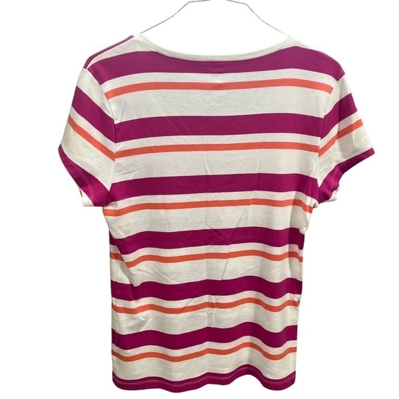 Classic Y2K Vintage Tommy Hilfiger Pink Striped V Neck Cotton Tee Size XL Preppy - Picture 2 of 5